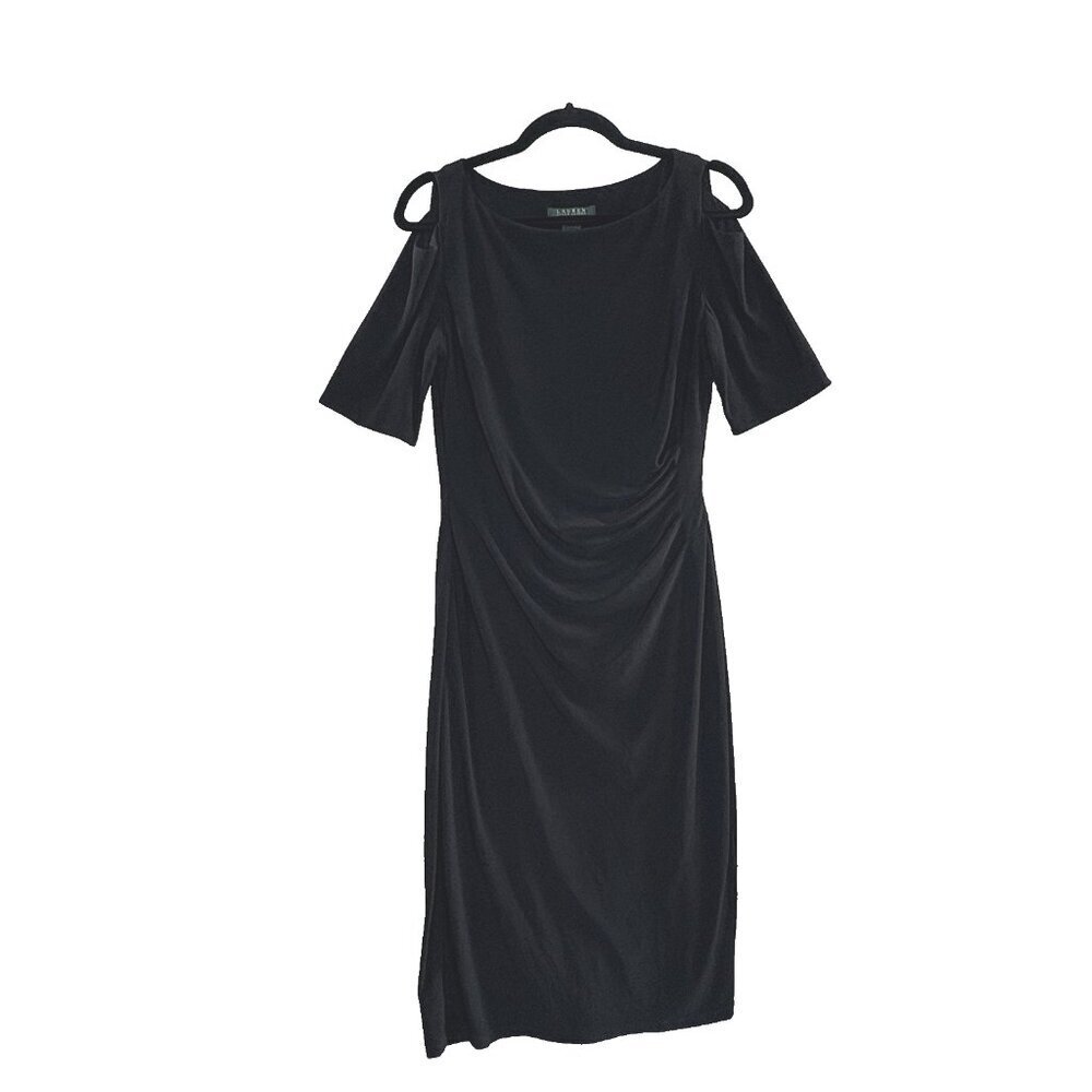 LRL Women Dress Cold Shoulder Short Sleeve Sz 10‎ Black Office Career 6-24